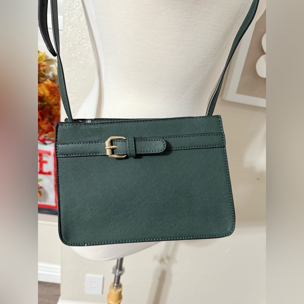 Green Crossbody Bag with Buckle